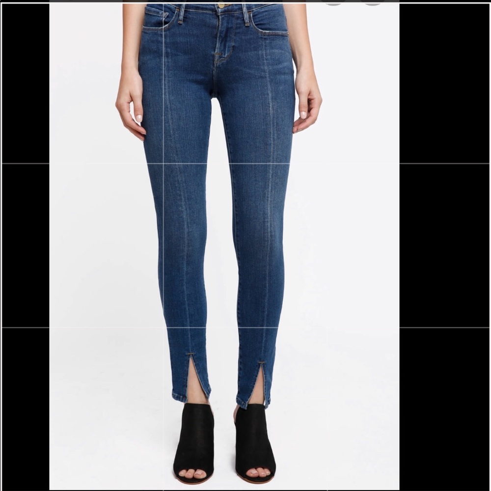 Frame Denim Stretch Skinny Jeans With Front Slit